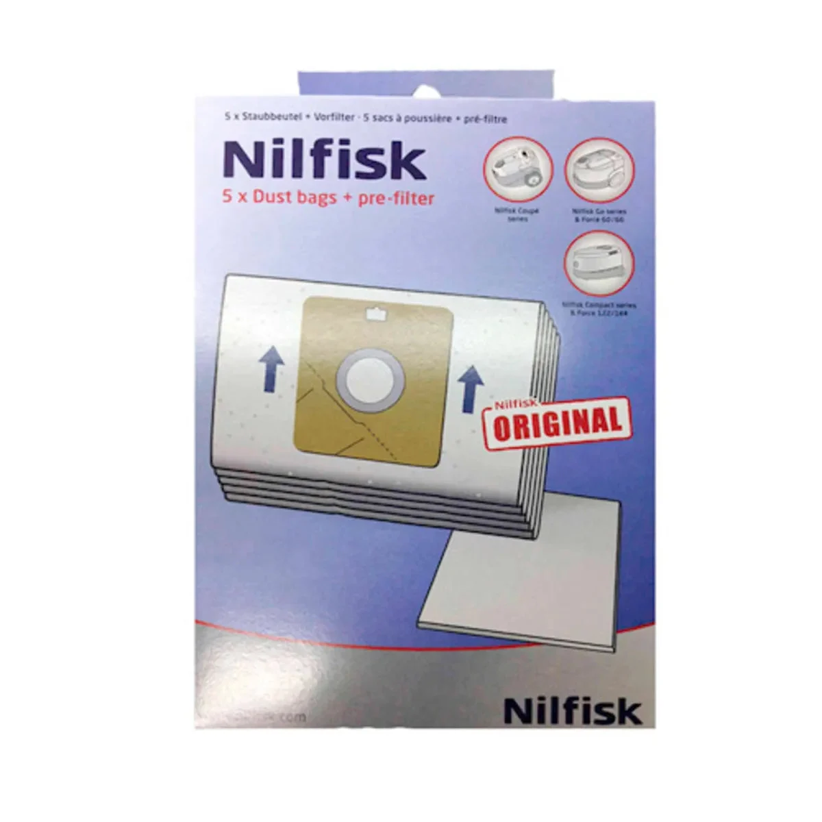 Sacs d'aspirateur Nilfisk Compact, One, Coupé, Go (5 unités) 78602600