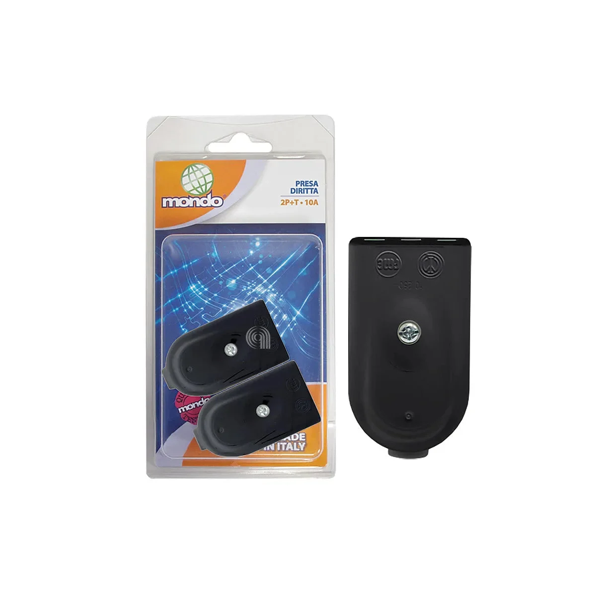 MONDO - Lot de 2 prises droites noires 10A avec terre - AST-55301364