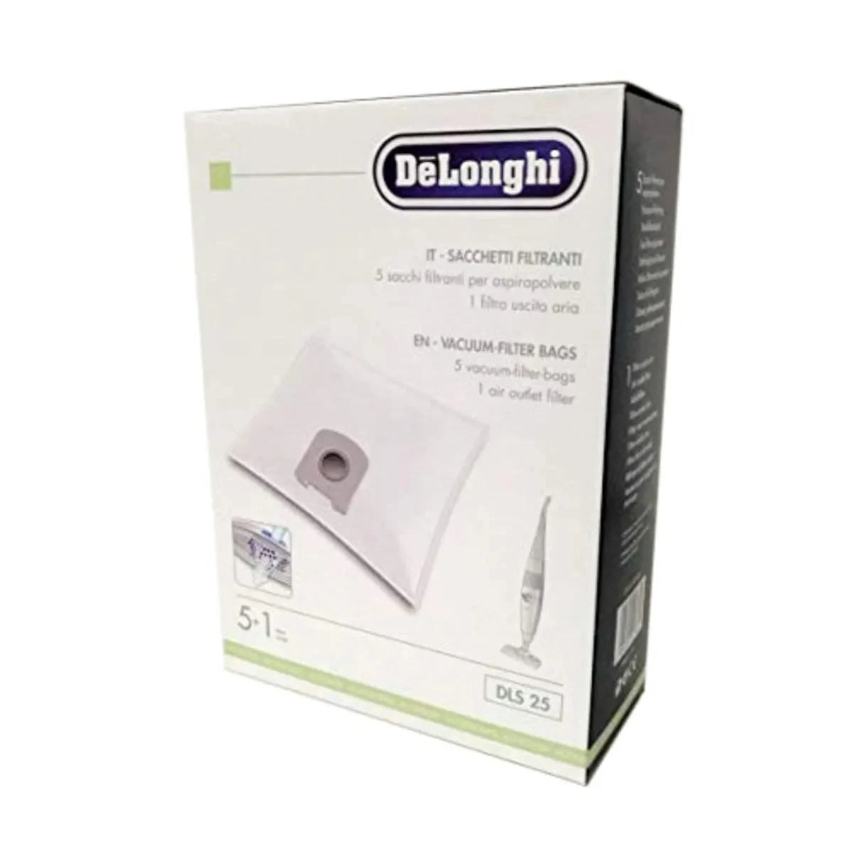 DeLonghi Sac en microfibre pour aspirateur DLS25 5 sacs avec filtre prémoteur 5519210241