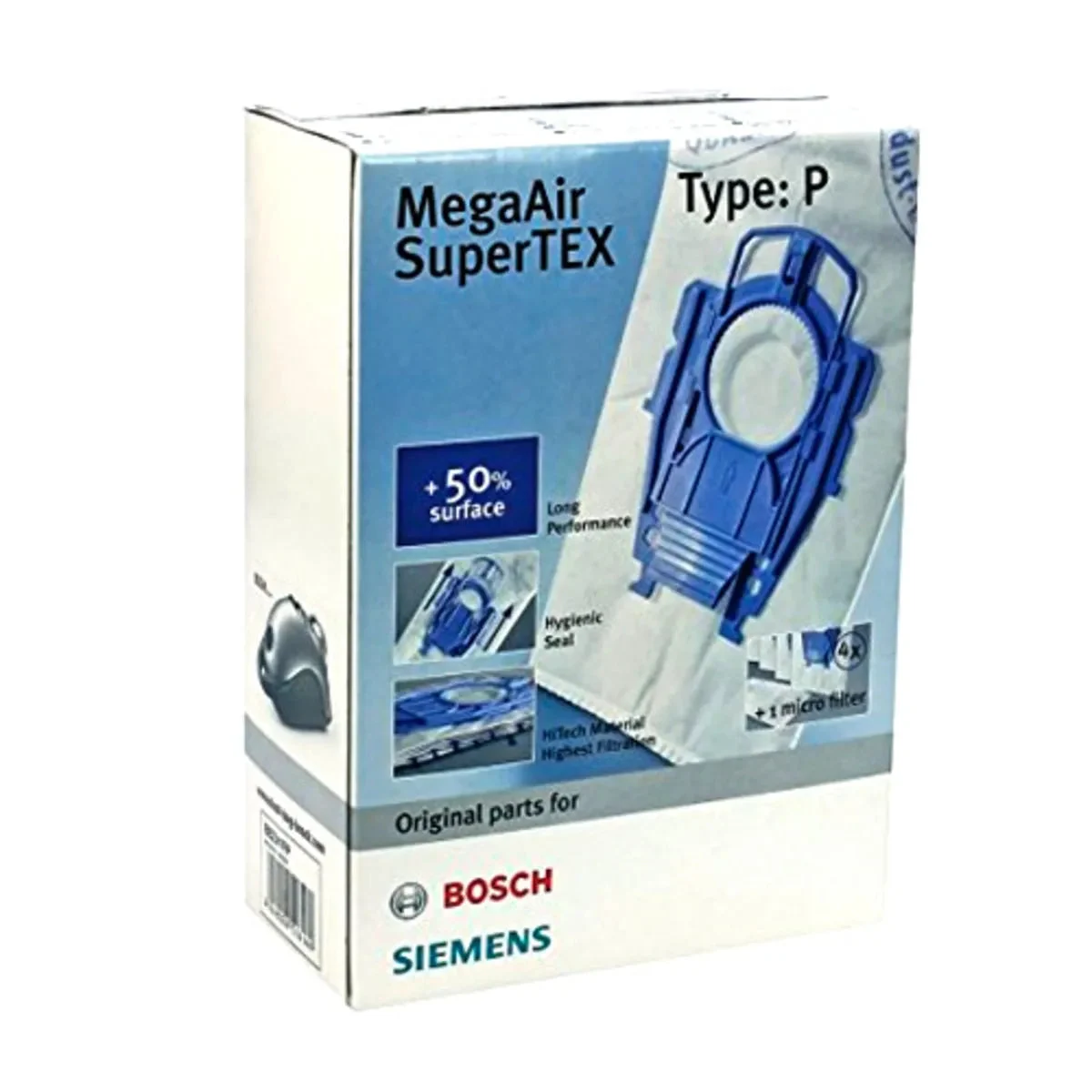 Sacs d'aspirateur Bosch, Siemens avec fermeture et filtre Type P 00468264