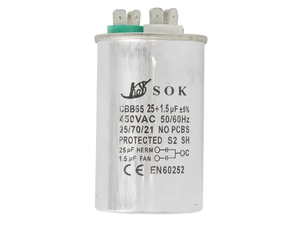 Condensateur de fonctionnement 25µF + 1,5µF 450V - STANDARD