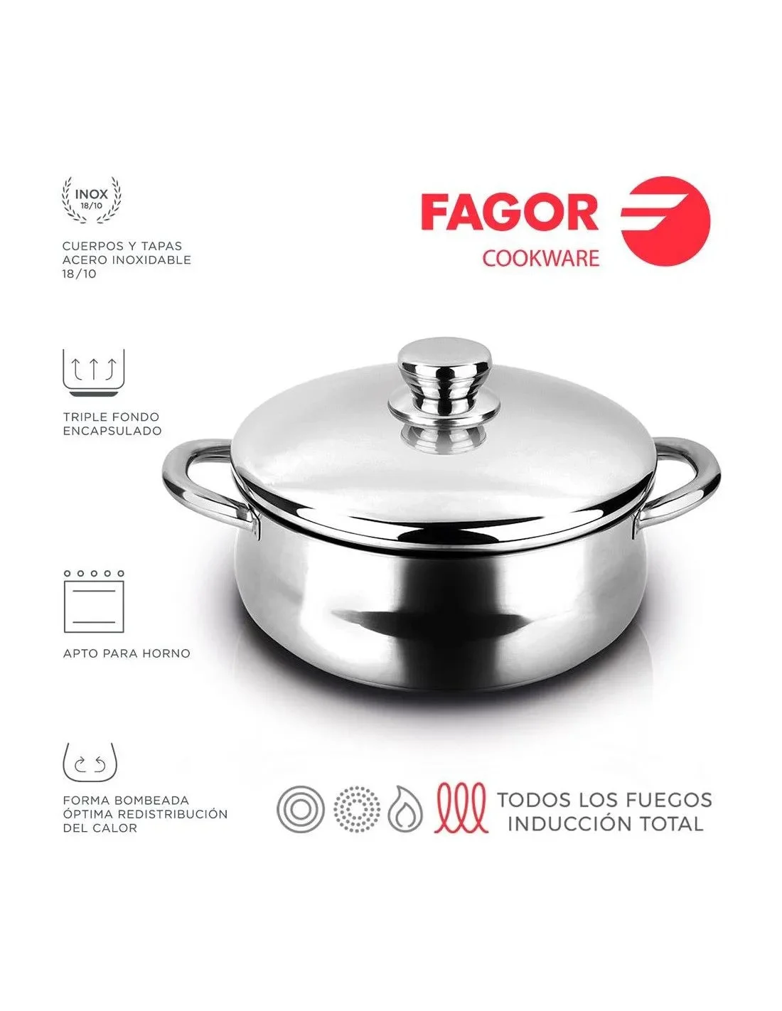 FAGOR Casserole SILVERINOX + Couvercle Ø24