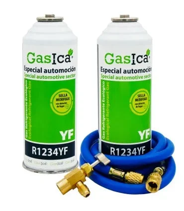 Pack gaz réfrigérant écologique GASICA YF - R1234yf + tuyau de charge 1/4"x1/4" + valve