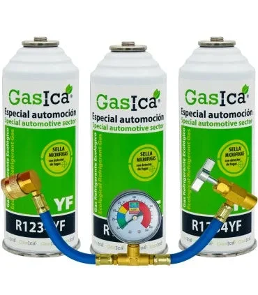 Pack 3 bouteilles gaz réfrigérant GASICA YF - R1234yf + manomètre