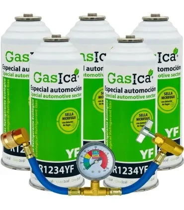 Pack 5 bouteilles gaz réfrigérant GASICA YF - R1234yf + manomètre