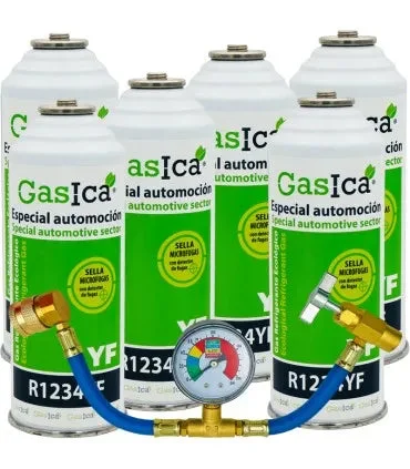 Pack 6 bouteilles gaz réfrigérant GASICA YF - R1234yf + manomètre