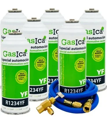 Pack 6 bouteilles gaz réfrigérant GASICA YF - R1234yf + tuyau de charge 1/4"x1/4" + valve